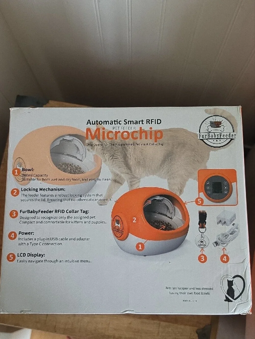 Orange Automatic Smart RFID Microchip Cat Feeder
